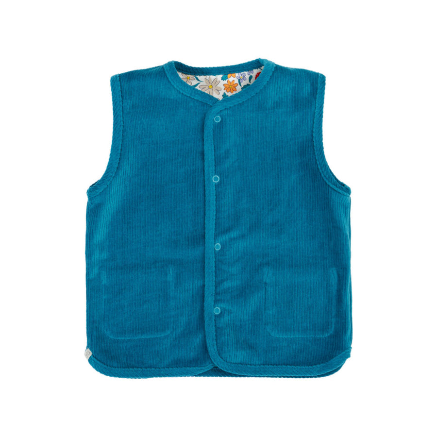 Frugi Wynn Reversible Waistcoat - Boat Blue/Wild Woods