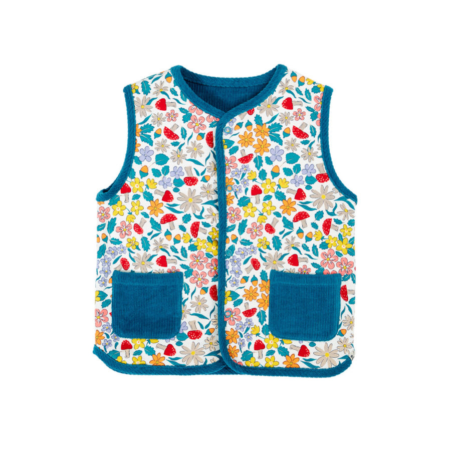 Frugi Wynn Reversible Waistcoat - Boat Blue/Wild Woods