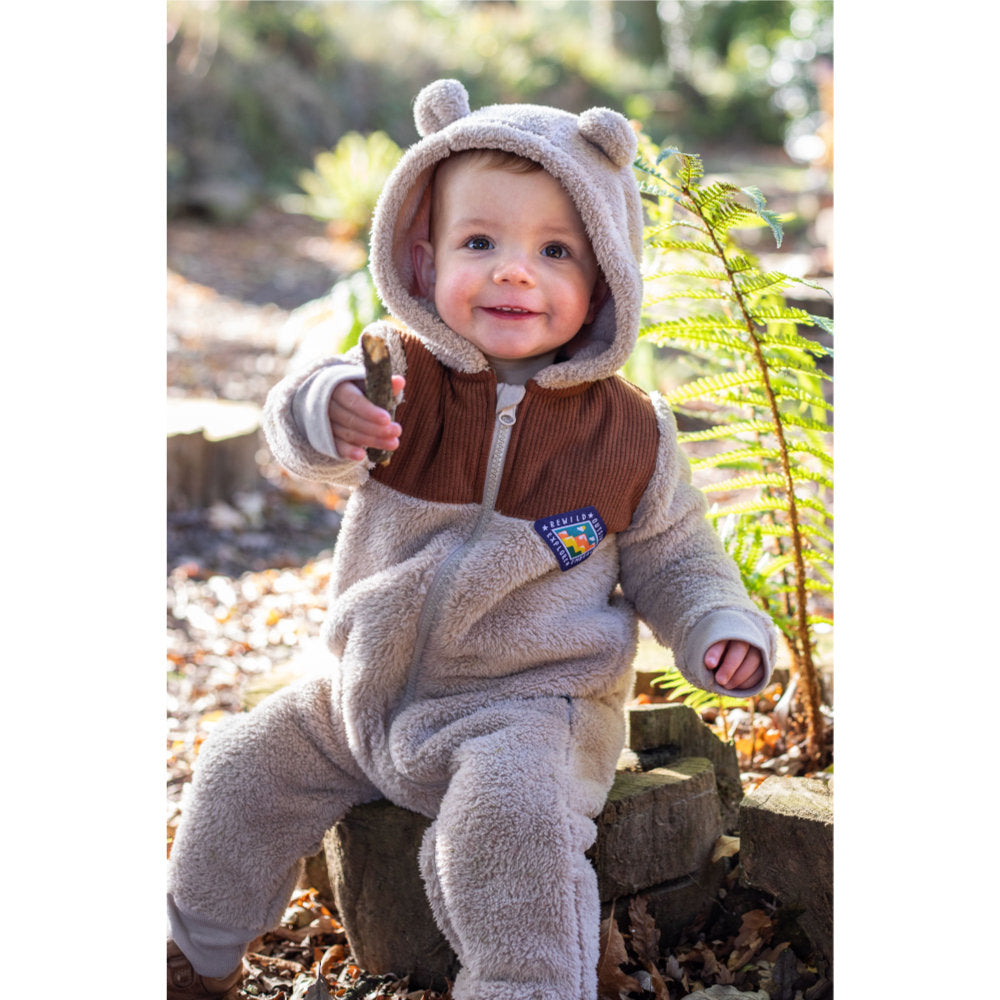 Frugi Cord Ted Snuggle Suit - Twig/Teddy Bear