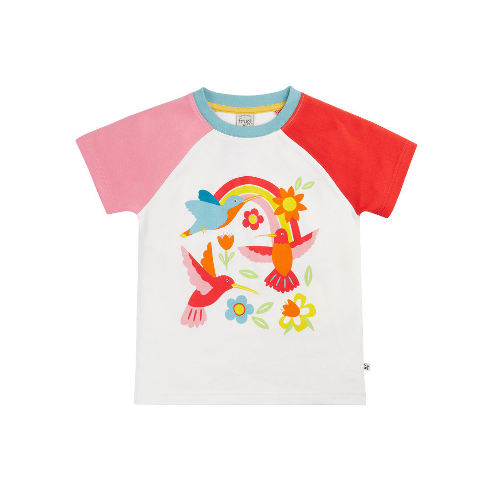 Frugi Tamar Raglan T-Shirt - Soft White/Hummingbird