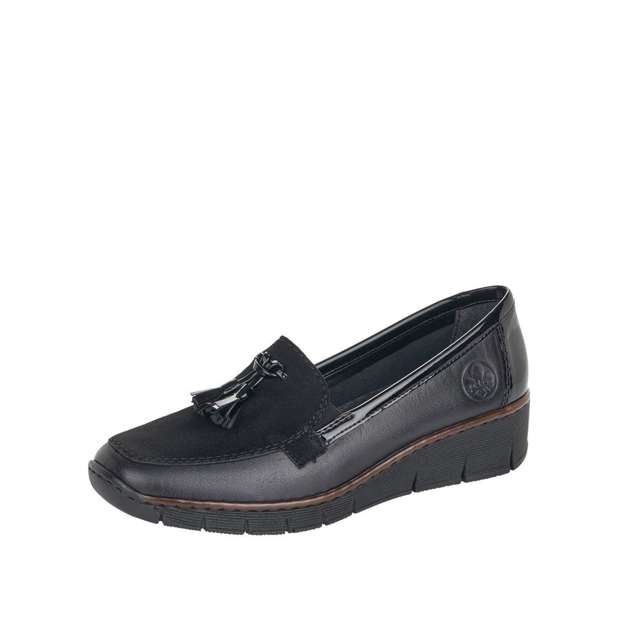 Rieker 53771-00 Black Stretch Wide Fit Wedge Shoes