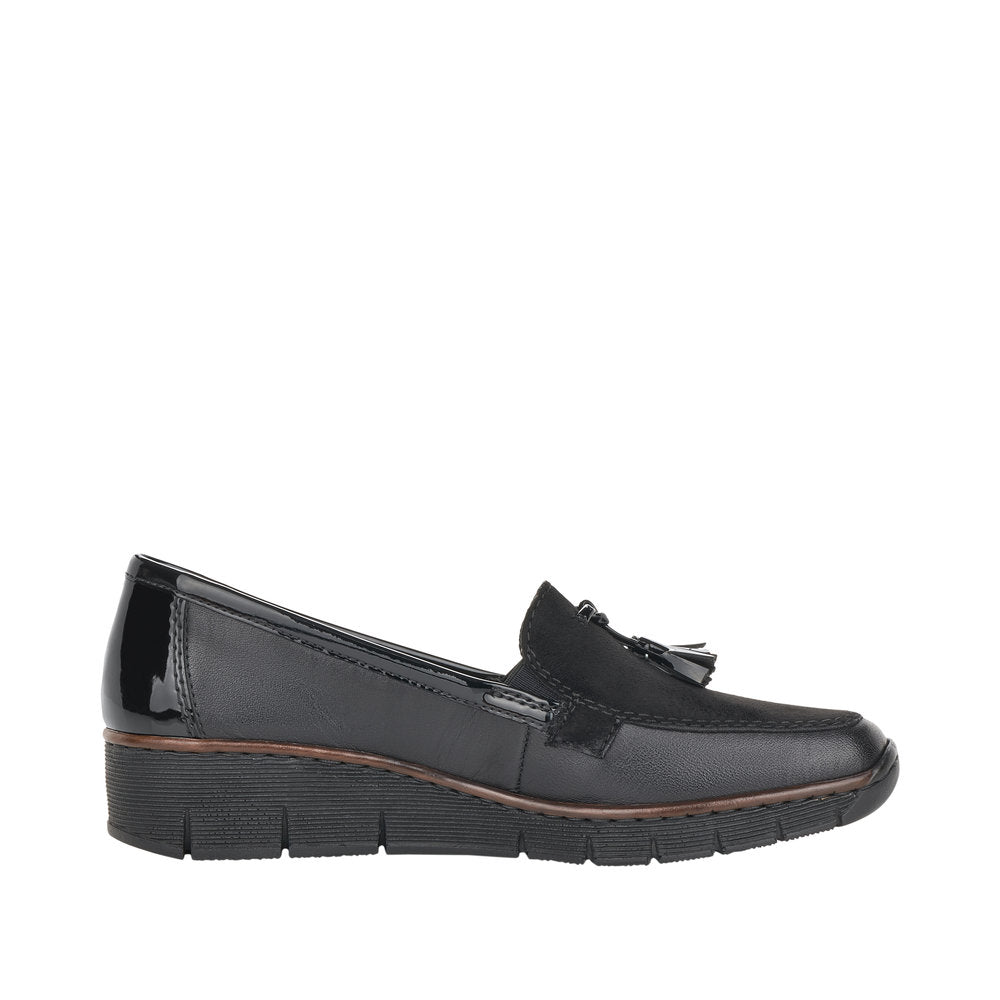 Rieker 53771-00 Black Stretch Wide Fit Wedge Shoes