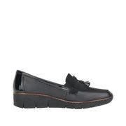 Rieker 53771-00 Black Stretch Wide Fit Wedge Shoes