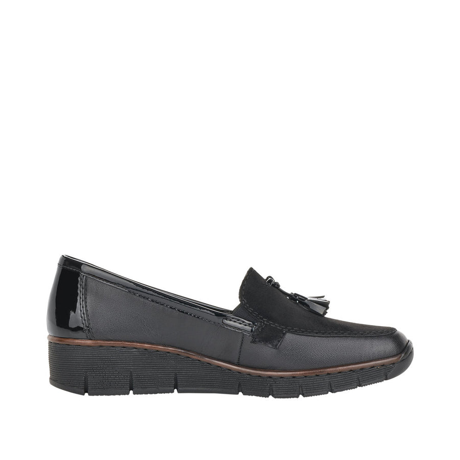 Rieker 53771-00 Black Stretch Wide Fit Wedge Shoes