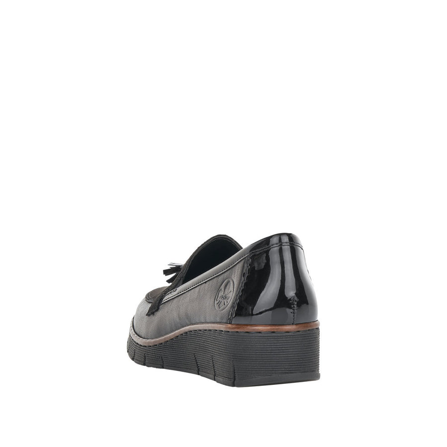 Rieker 53771-00 Black Stretch Wide Fit Wedge Shoes