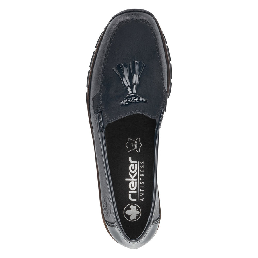 Rieker 53771-00 Black Stretch Wide Fit Wedge Shoes