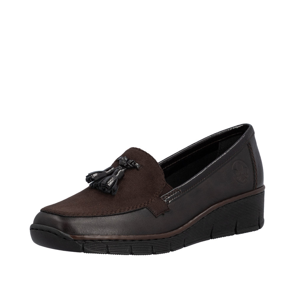 Rieker 53771-25 Dark Brown Stretch Wide Fit Wedge Shoes