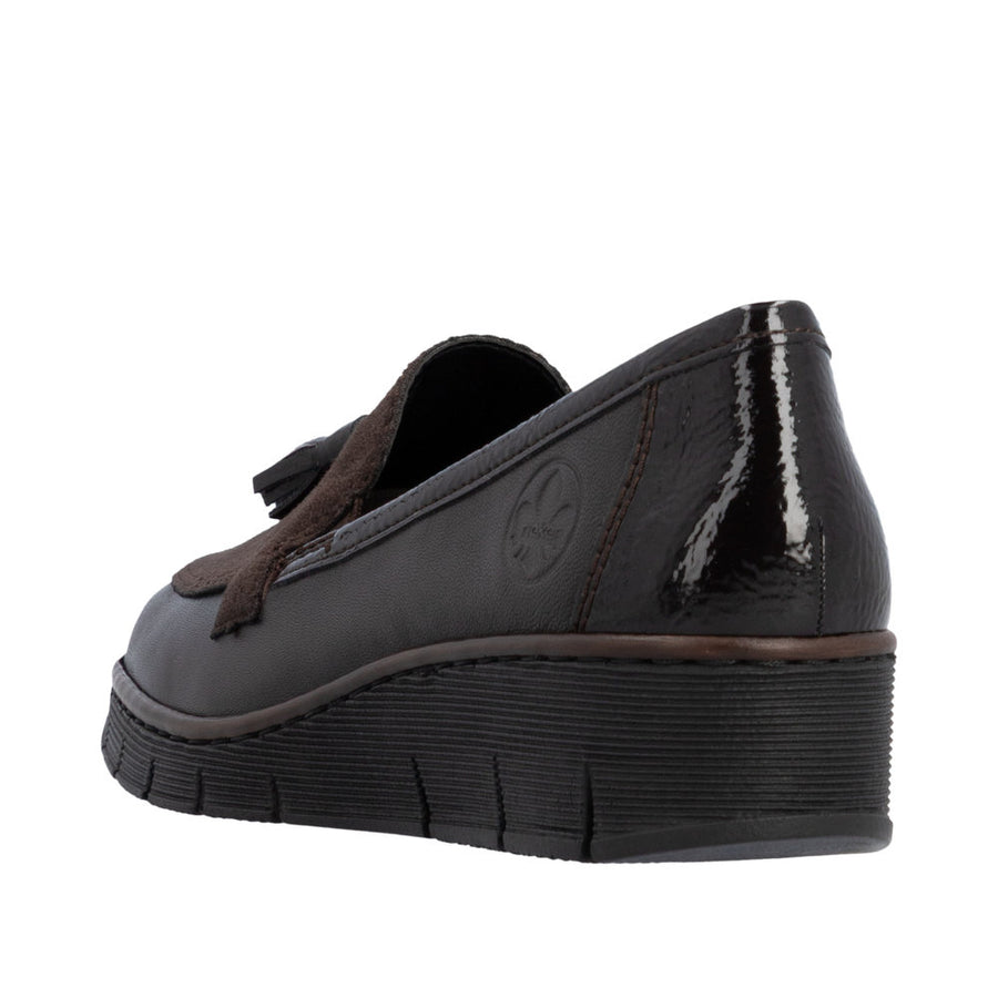 Rieker 53771-25 Dark Brown Stretch Wide Fit Wedge Shoes