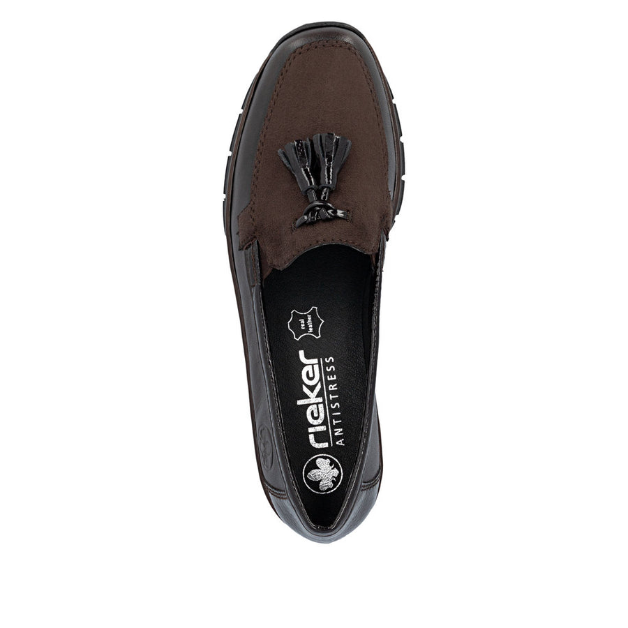 Rieker 53771-25 Dark Brown Stretch Wide Fit Wedge Shoes