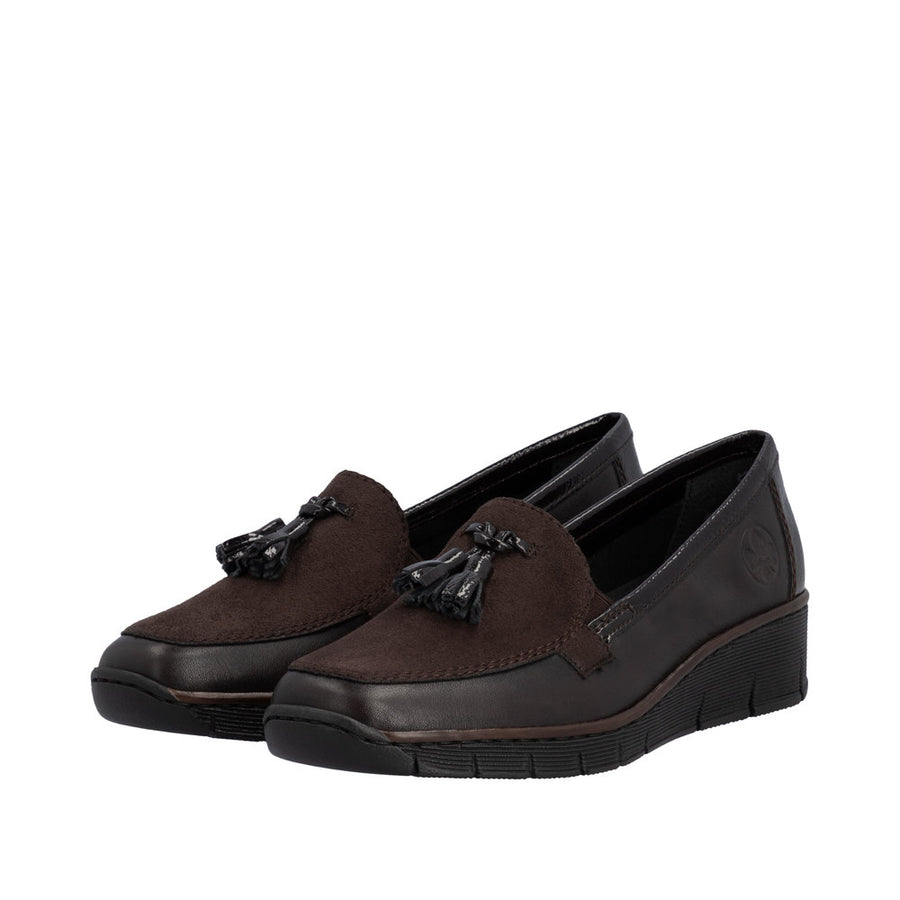 Rieker 53771-25 Dark Brown Stretch Wide Fit Wedge Shoes