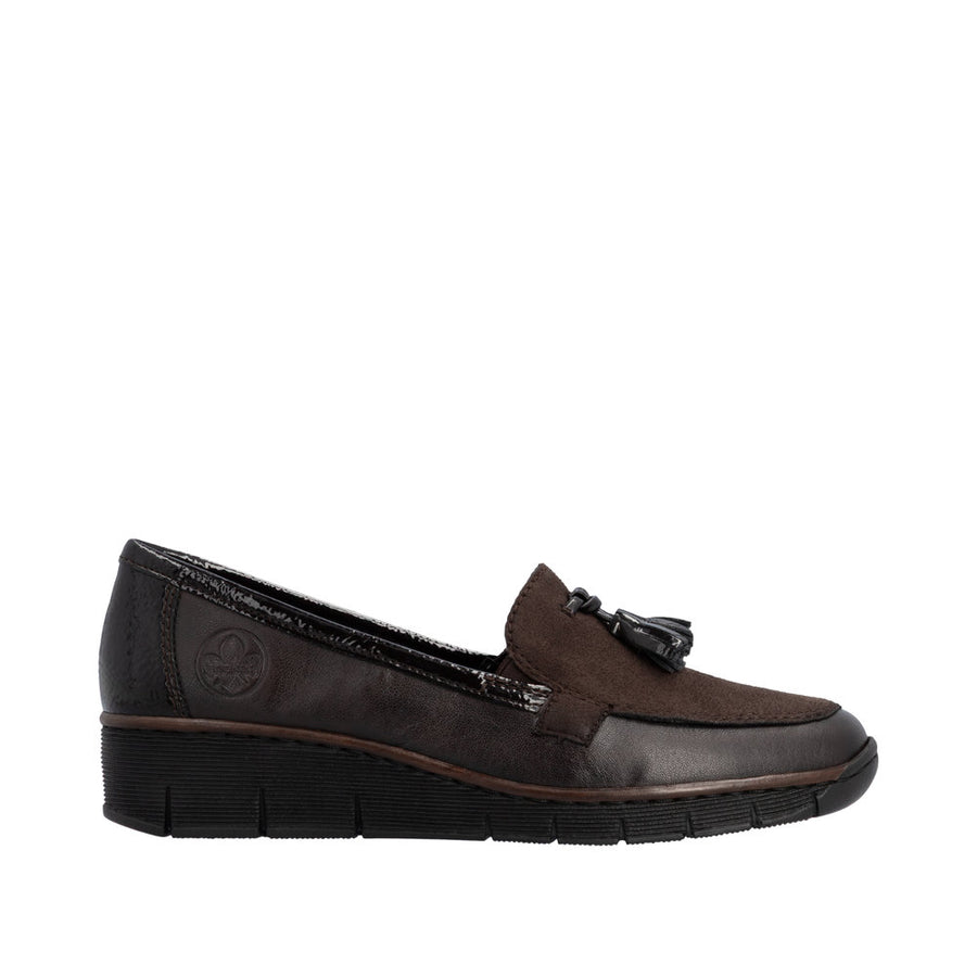 Rieker 53771-25 Dark Brown Stretch Wide Fit Wedge Shoes