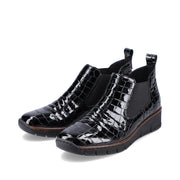 Rieker 53794-01 Womens Black Croc Patent Boots