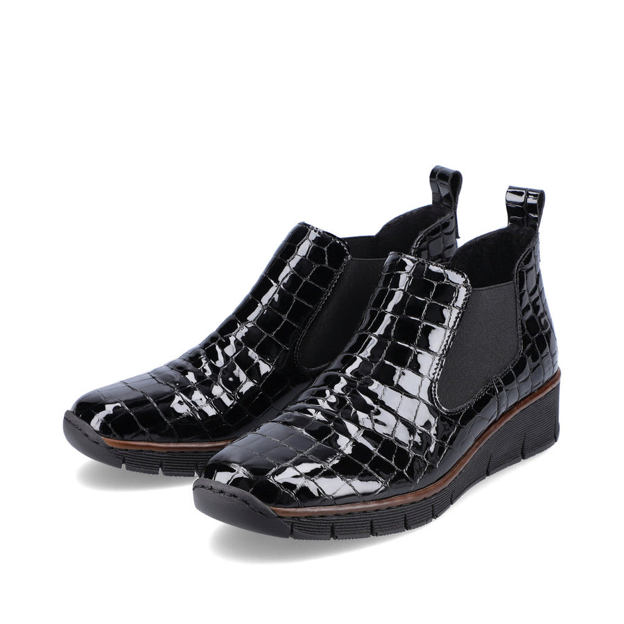 Rieker 53794-01 Womens Black Croc Patent Boots