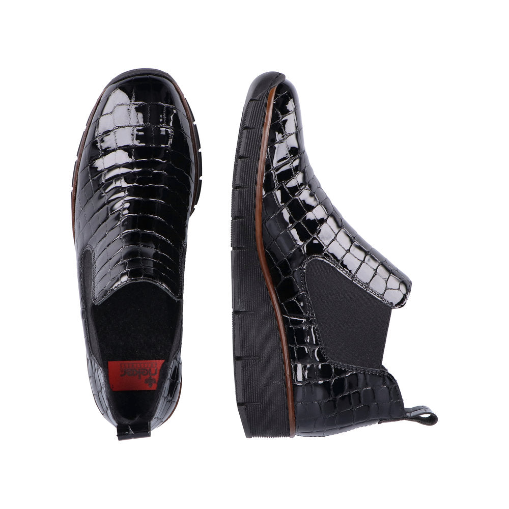 Rieker 53794-01 Womens Black Croc Patent Boots