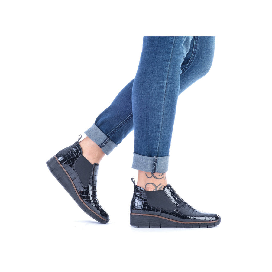 Rieker 53794-01 Womens Black Croc Patent Boots