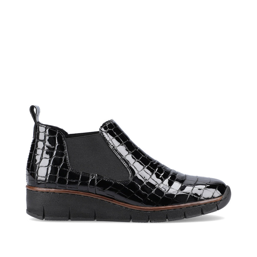 Rieker 53794-01 Womens Black Croc Patent Boots