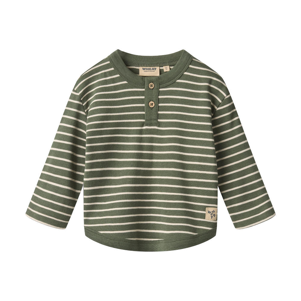 Wheat 6223-106-GOTS T-Shirt L/S Osvald 4076 Dark Green Stripe