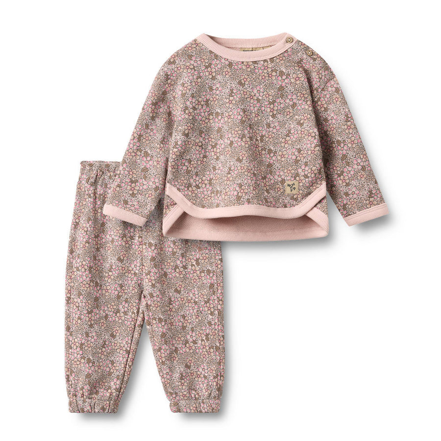 Wheat 6431-624-GOTS Set Sweatshirt & Trousers Emery 9899 Rose Brown Flowers