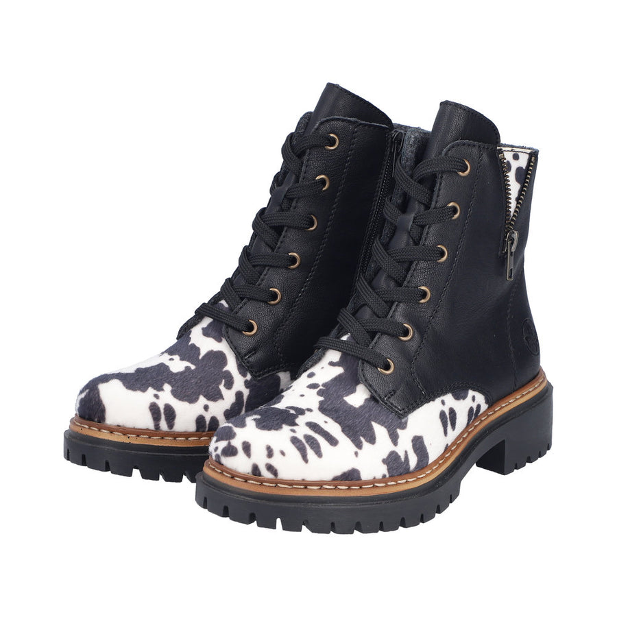 Rieker 72617-01 Black Cow Print Boots