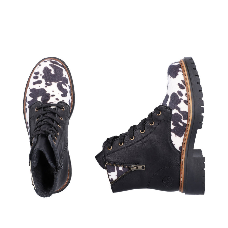 Rieker 72617-01 Black Cow Print Boots