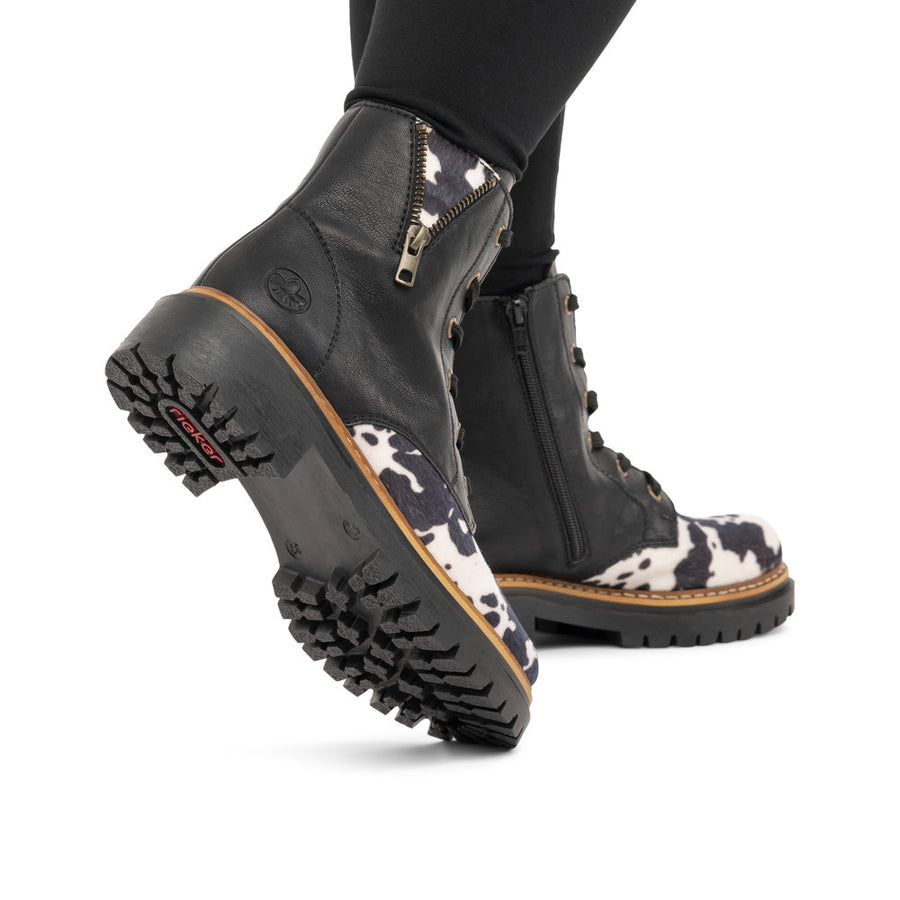 Rieker 72617-01 Black Cow Print Boots