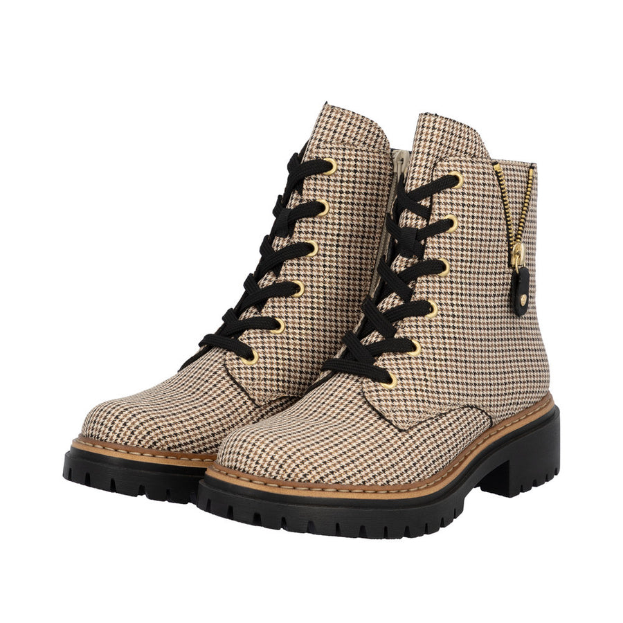 Rieker 72617-60 Beige Patterned Lace up Boots