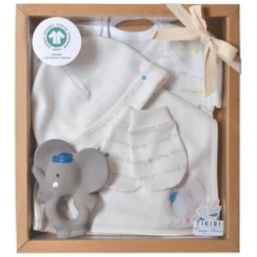 Tikiri Alvin The Elephant New Born Baby Gift Set (Body Suit/Hat/Bib/Mittens & Natural Rubber Teether) 78239