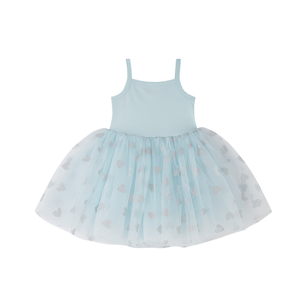 Bob and Blossom Dress D54 Sky Blue Silver Glitter Hearts