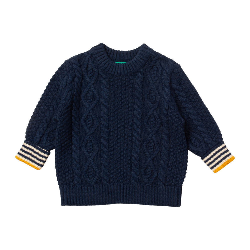 Little Green Radicals Navy Aran Knitted Jumper Navy