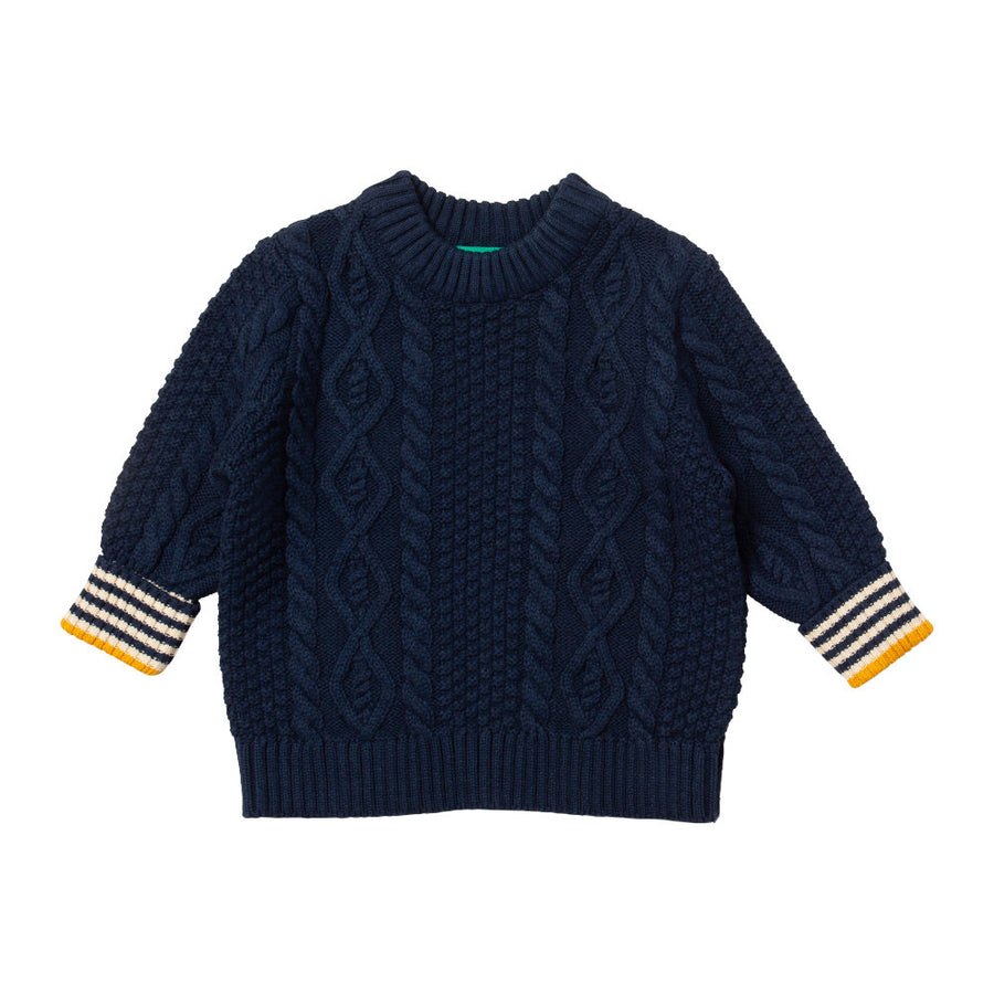 Little Green Radicals Navy Aran Knitted Jumper Navy