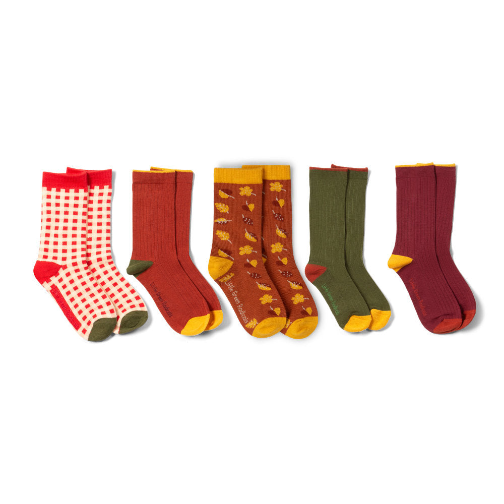 Little Green Radicals Golden Leaves Ankle Socks 5 Pack Multi