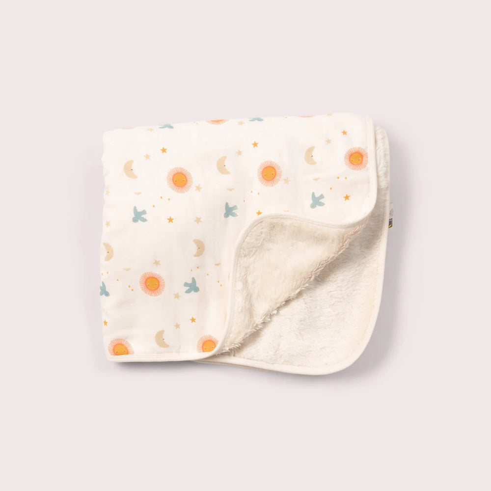 Little Green Radicals Moon and Sun Sherpa Hooded Organic Baby Blanket Cream