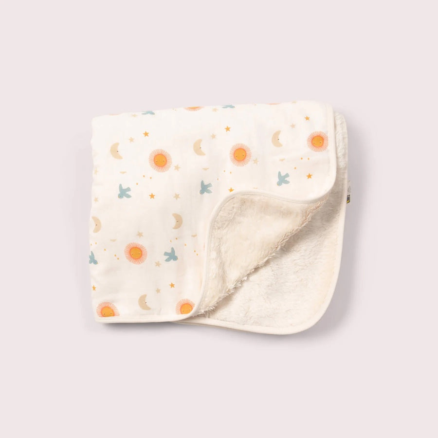 Little Green Radicals Moon and Sun Sherpa Hooded Organic Baby Blanket Cream