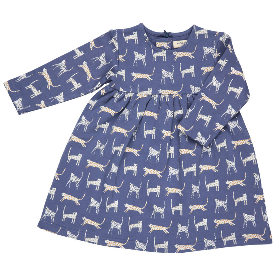 Pigeon Organics Cosy Winter Dress, Cats - Blue