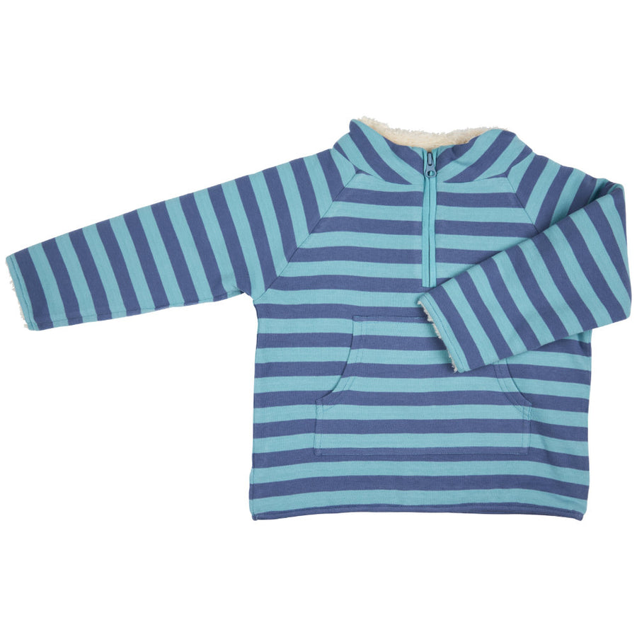 Pigeon Organics Fleece-Lined Top (Breton Stripe), Velvet Blue/Turquoise