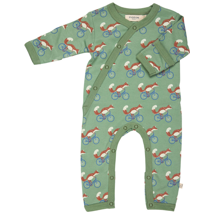 Pigeon Organics Kimono Romper (Aop), Cycling Fox - Green