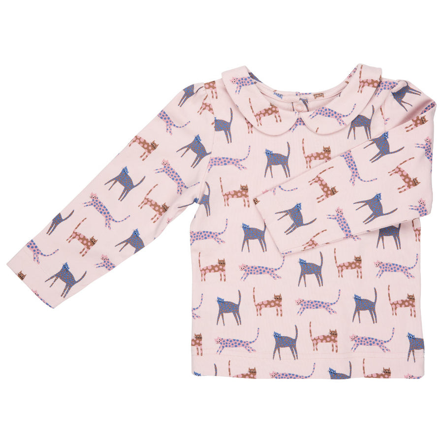 Pigeon Organics Peter Pan Collar Blouse, Cats - Pink