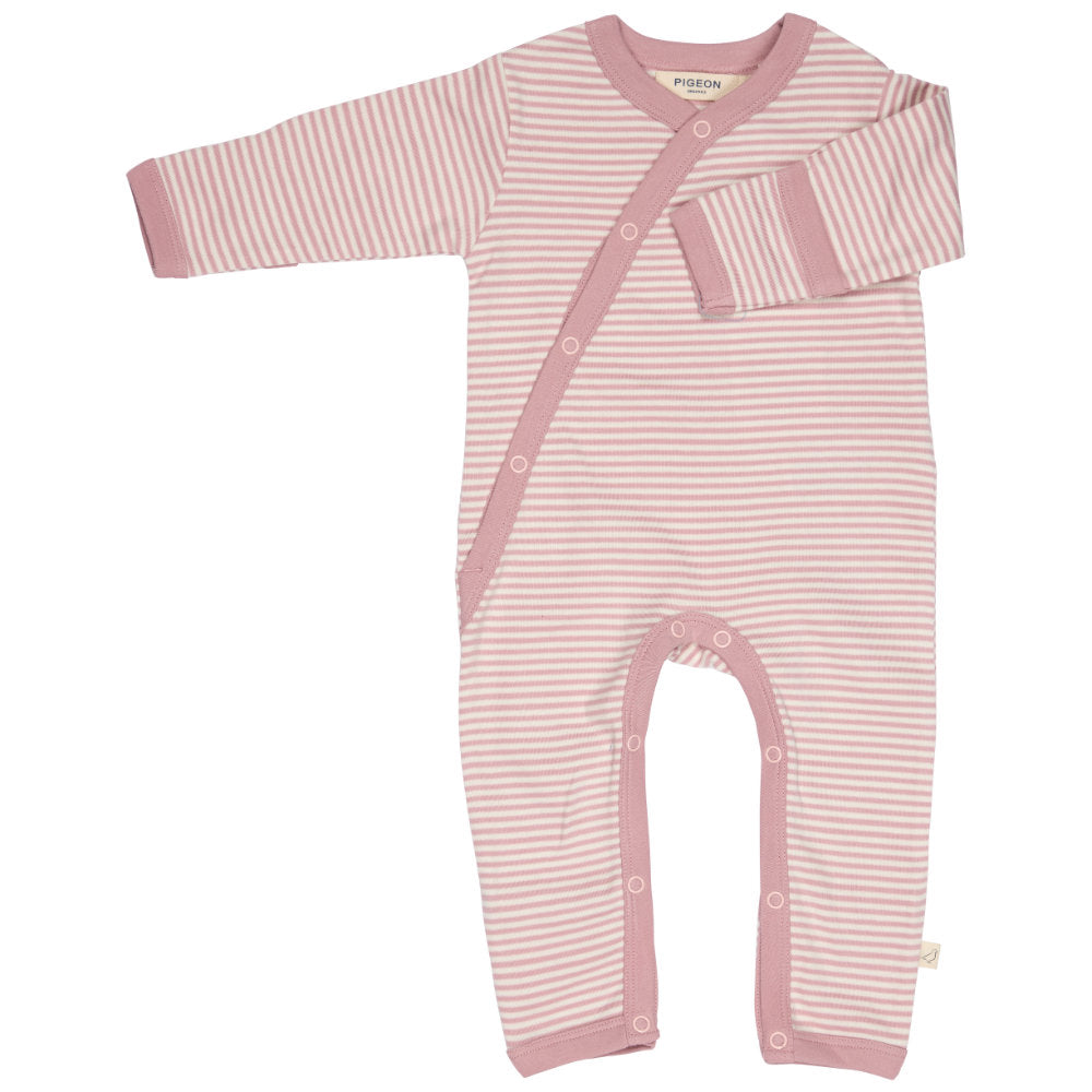 Pigeon Organics Kimono Romper (Fine Stripe) - Pink