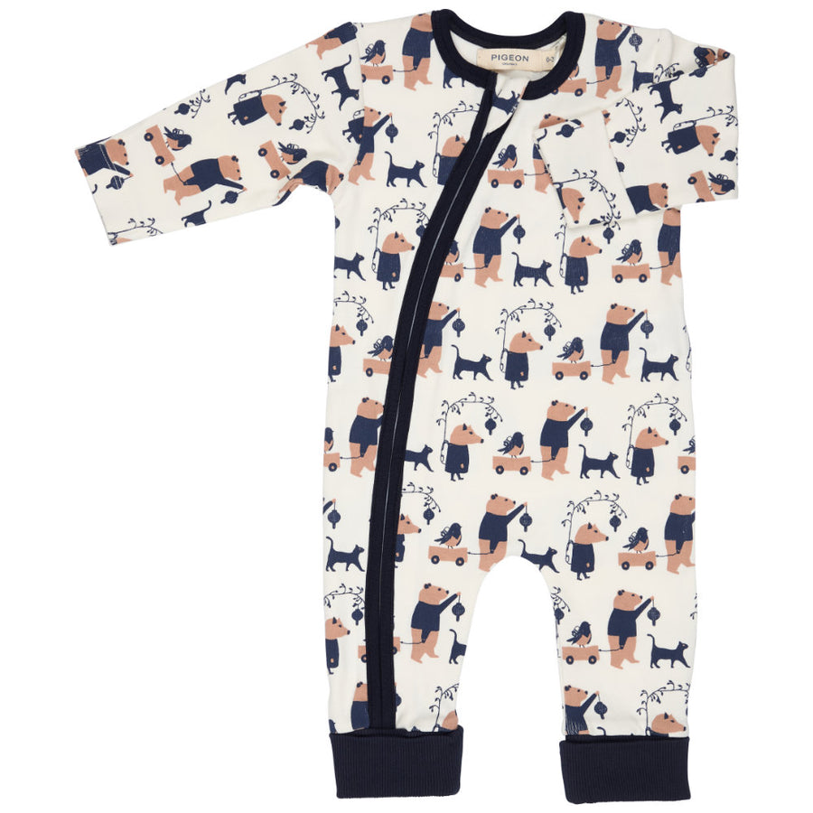 Pigeon Organics Zip Romper (Aop) - Animal Procession