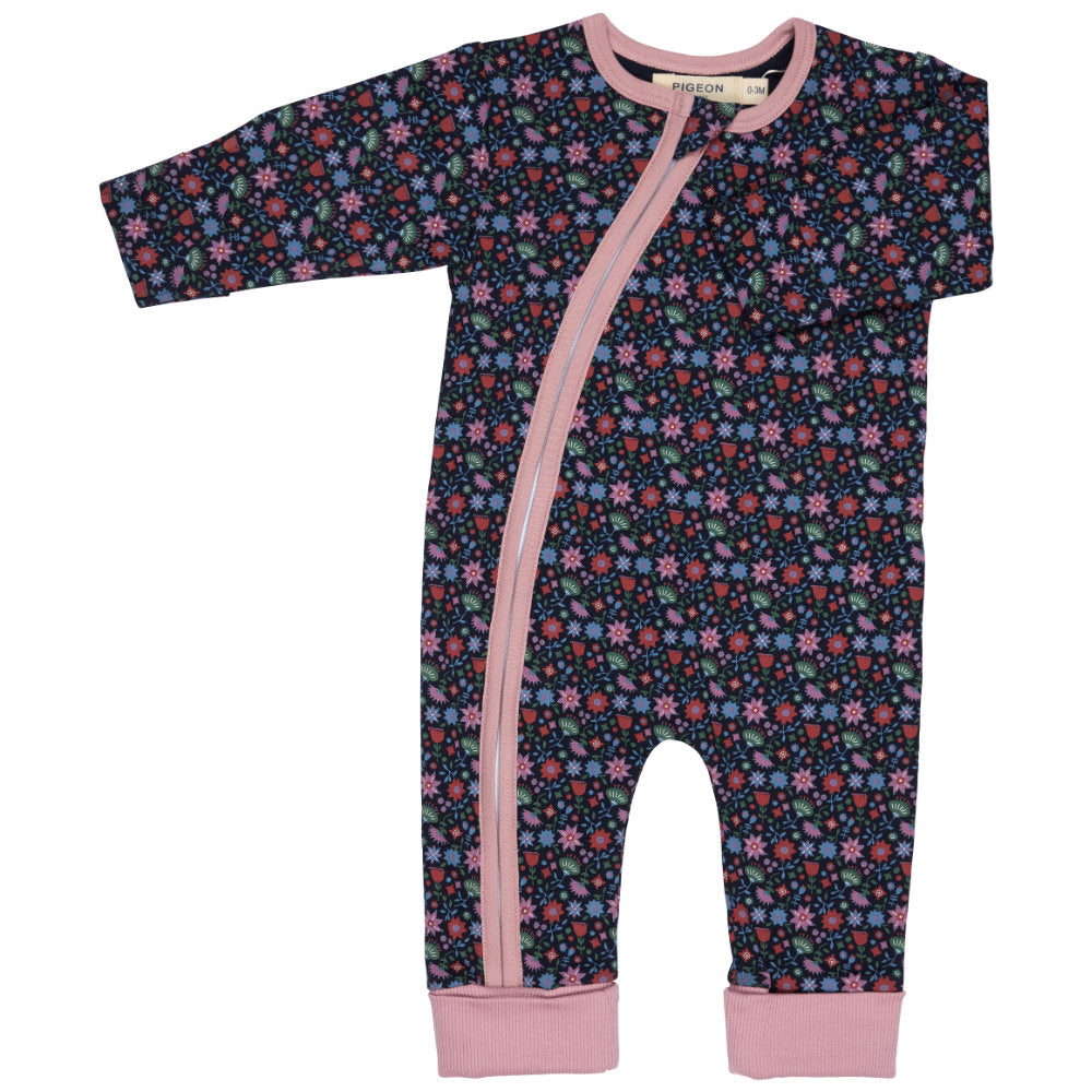Pigeon Organics Zip Romper (Aop) - Ditsy - Navy