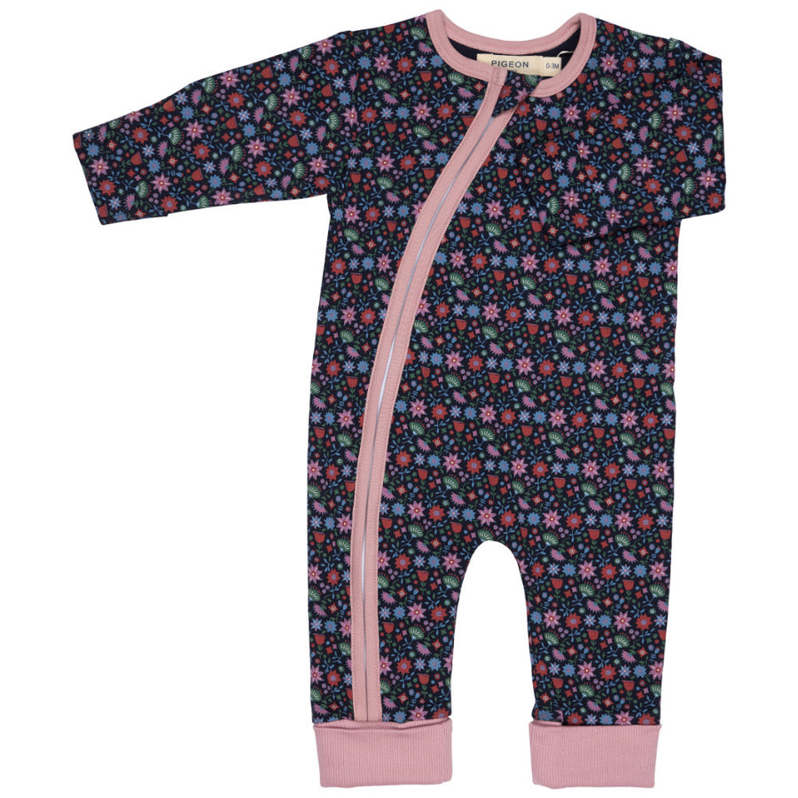 Pigeon Organics Zip Romper (Aop) - Ditsy - Navy