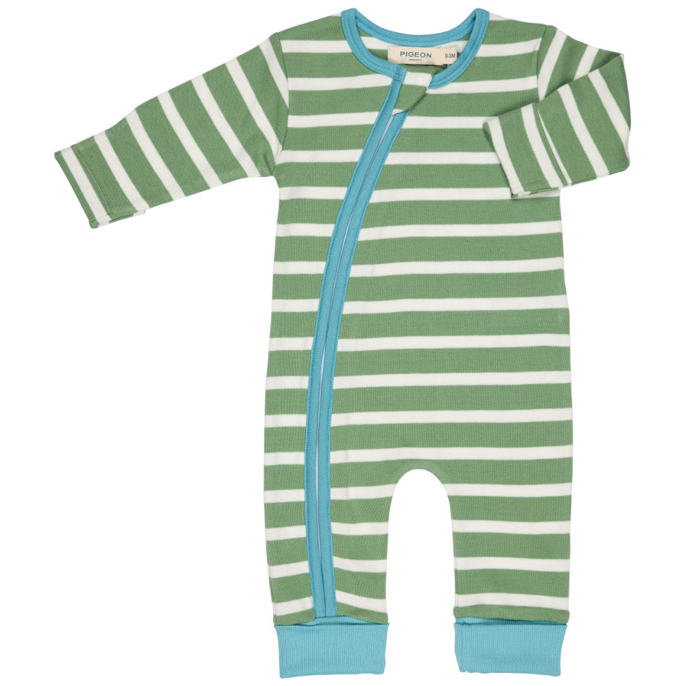 Pigeon Organics Zip Romper (Breton Stripe) - Green