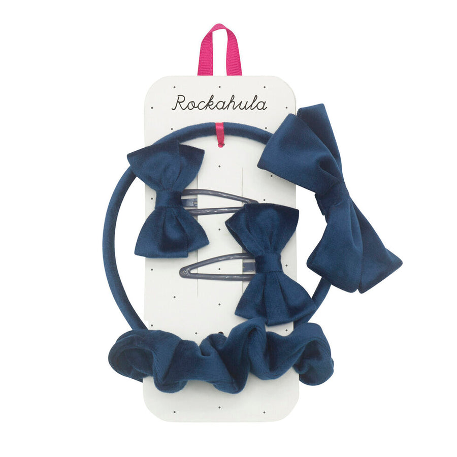 Rockahula Velvet Bow School Hair Set Blue- HBTS200B