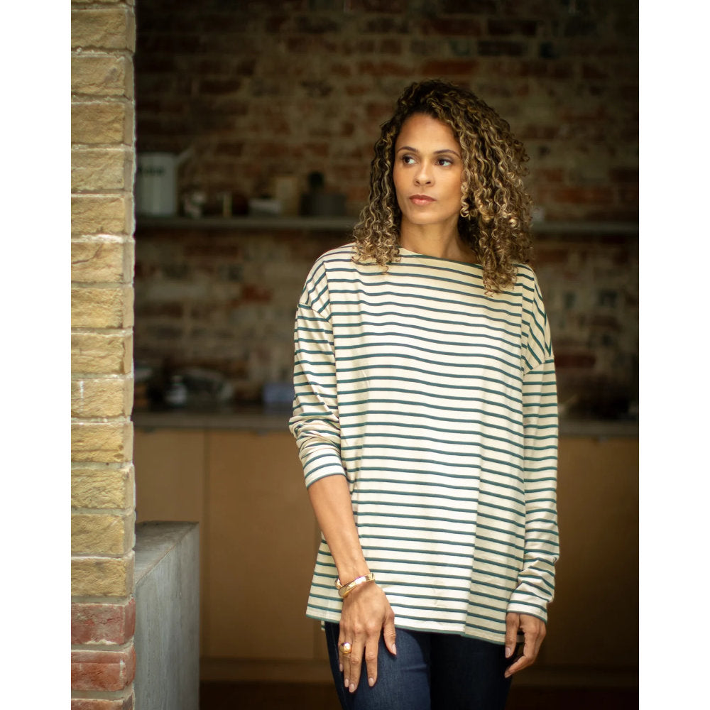 Chalk Bryony Stripe Top Evergreen/Cream