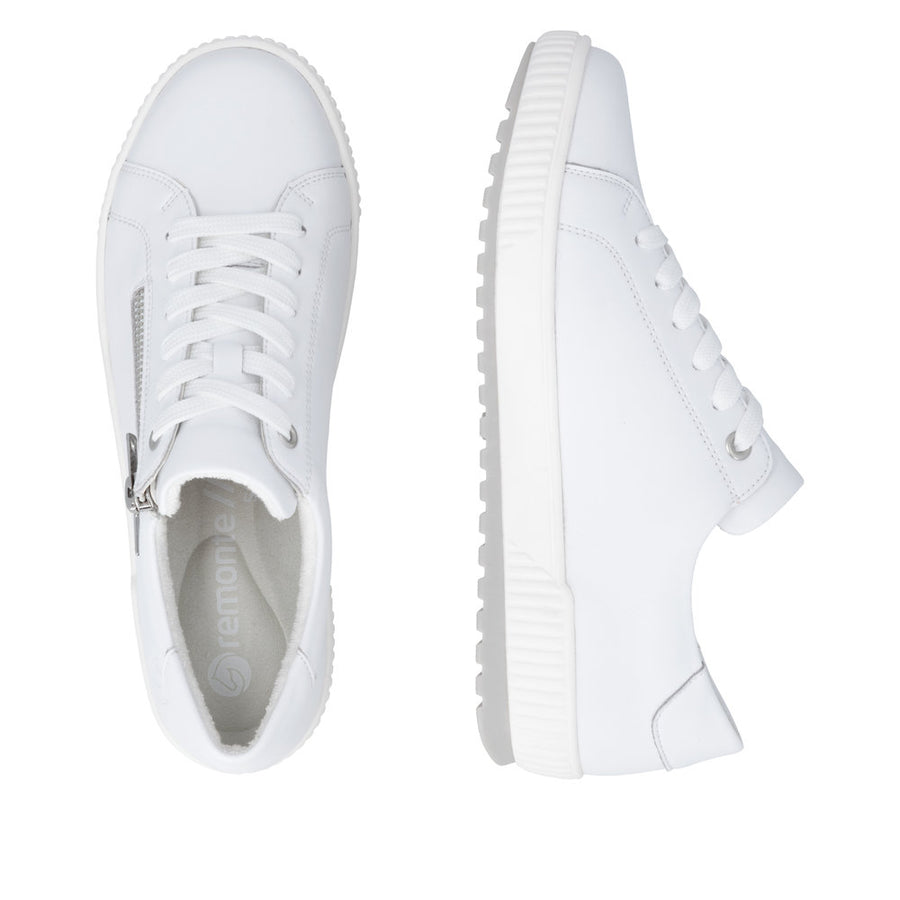 Remonte D0700-80 White Lace Up/Zip Waterproof Sneaker