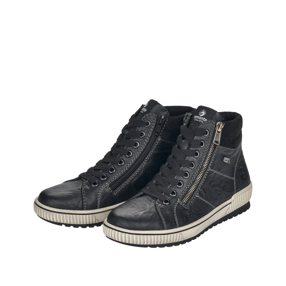 Remonte D0772-01 Black Wide Fit Waterproof Zip & Lace Up Boots