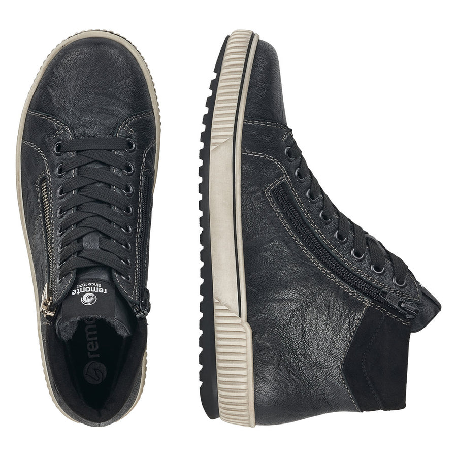 Remonte D0772-01 Black Wide Fit Waterproof Zip & Lace Up Boots