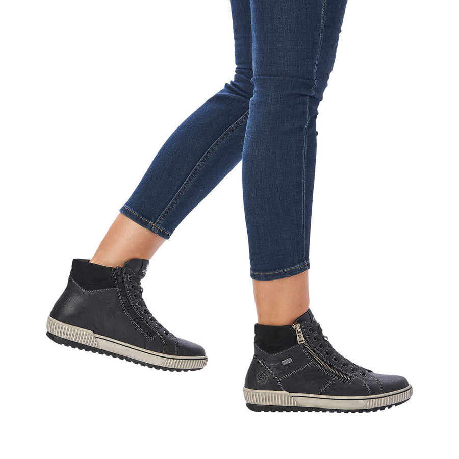 Remonte D0772-01 Black Wide Fit Waterproof Zip & Lace Up Boots