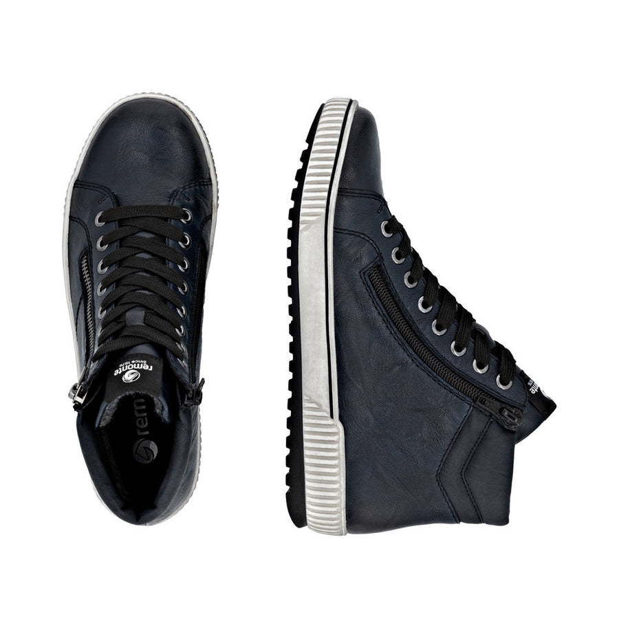 Remonte D0772-15 Navy Wide Fit Waterproof Zip & Lace Up Boots