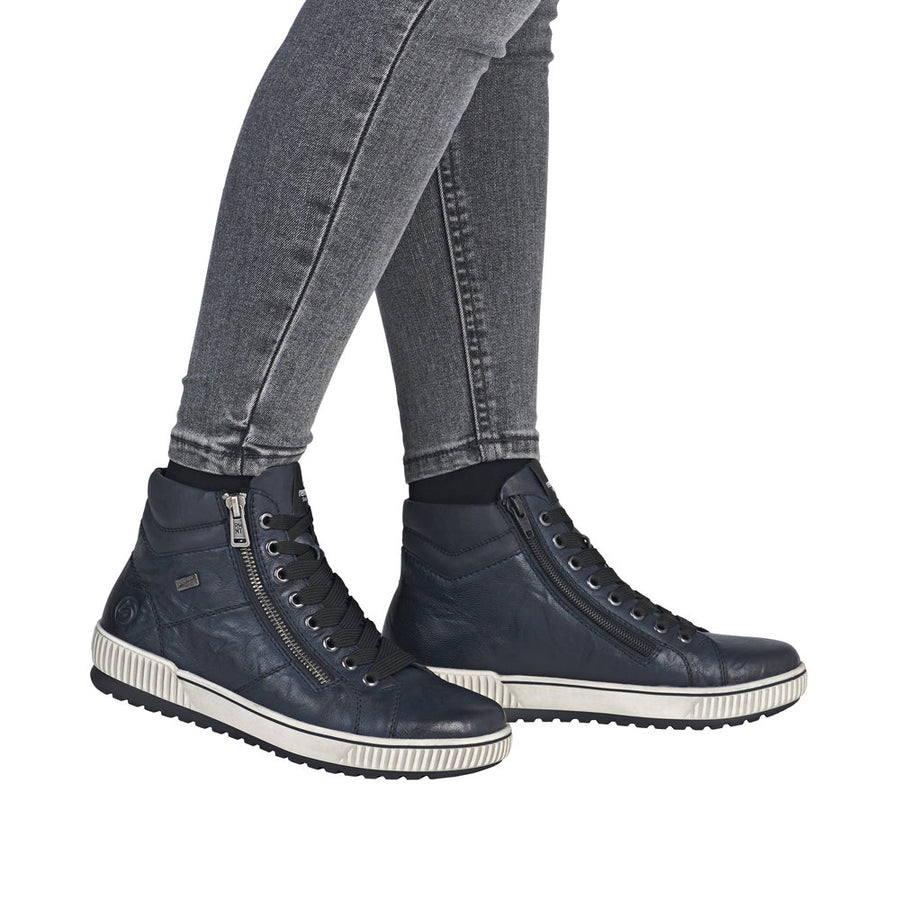 Remonte D0772-15 Navy Wide Fit Waterproof Zip & Lace Up Boots